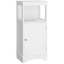 KLEANKIN Modern Bathroom Floor Cabinet With Open Shelf, Freestanding Storage Organizer Unit With Single Door for Home Office, Living Room In White