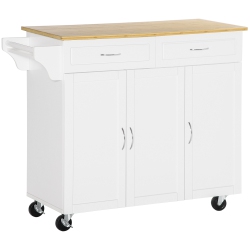 HOMCOM Rolling Kitchen Island On Wheels \w Bamboo Countertop, Kitchen Cart \w Storage Cabinets, Drawers, Adjustable Shelves And Towel Rack For