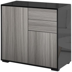 HOMCOM High Gloss Buffet Sideboard With 2 Drawers, 2 Doors And Adjustable Shelves, Kitchen Storage Cabinet With Push Open Design, Grey And In Black