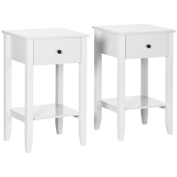 HOMCOM Side Table Set Of 2, End Tables With Drawer And Bottom Shelf, 2-Tier Nightstand for Bedroom, Living Room In White