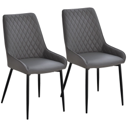 HOMCOM Modern Dining Chairs Set Of 2, Pu Leather Upholstered Kitchen Chairs With Diamond Tufting And Steel Legs for Dining Room, Living Room, Bedroom