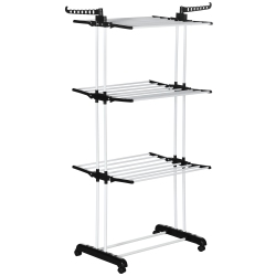 HOMCOM Foldable Clothes Drying Rack, 4-Tier Steel Laundry Rack for Drying Clothes With 2 Side Wings And 4 Castors, Indoor And Outdoor Use In Black