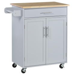 HOMCOM Rolling Kitchen Island Cart \w Wood Top, Enough Storage Drawer Space \w Towel Bar Rack Shelves, Portable Kitchen Utility Serving Cart Trolley