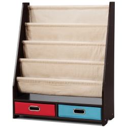 TOPBUY Espresso Book Rack Kids Toys Organizer Shelves With 4 Sling Bookshelf And 2 Boxes