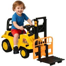 AOSOM Kids Ride On Forklift \w Fork And Tray, Ride On Tractor \w Under Seat Storage, No Power Kids Construction Truck \w Realistic Sound, Gifts For
