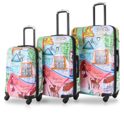 TUCCI - ITALY Tucci Italy J’Aime Paris Art 3 PC Luggage Suitcase Set (20", 24", 28")