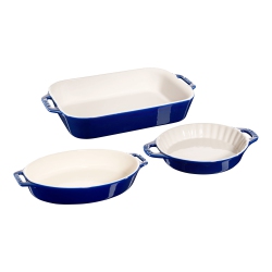 STAUB Ceramique Mixed Baking Dish Set Dark 3 Piece In Blue