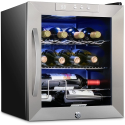 SCHMECKE 12 Bottle Freestanding Wine Fridge, Wine Cooler W/lock, Stainless Steel
