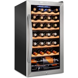 SCHMECKE 28 Bottle Freestanding Wine Fridge, Wine Cooler With Lock, Stainless Steel