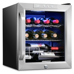 IVATION 12 Bottle Freestanding Wine Fridge, Wine Cooler With Lock, Stainless Steel