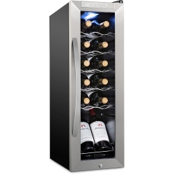 SCHMECKE 12 Bottle Freestanding Wine Fridge, Wine Cooler With Lock, Stainless Steel