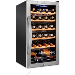 SCHMECKE 24 Bottle Freestanding Wine Fridge, Wine Cooler W/lock, Stainless Steel