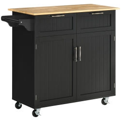 HOMCOM 41" Rolling Kitchen Island, Kitchen Cart On Wheels With 2 Storage Drawers, 2 Door Cabinets And Towel Rack for Dining Room (Black, 2-Doors)