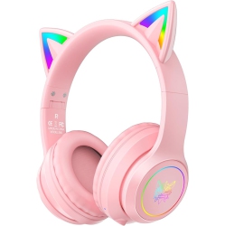 ULTREND Bluetooth Kids Wireless Foldable Over-Ear Headphones With Microphone, Cat Ear Led Light Up And 85Db Volume, for Iphone/ipad/laptop/pc (Pink)