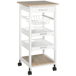 HOMCOM Bar Cart, 5-Tier Kitchen Cart \w Removable Serving Tray, Rolling Coffee Cart On Wheels \w Drawer And Wire Basket for Dining Room, Living Room