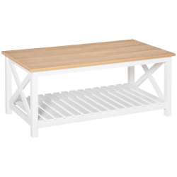 HOMCOM Farmhouse 2-Tier Coffee Table, Center Table With Slatted Bottom Storage Shelf And X Bar Frame for Living Room, 45.7" X 23.6" X 18.9" In White