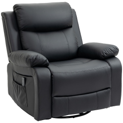 HOMCOM Massage Recliner Chair, Swivel Rocking Chair for Living Room, Pu Leather Manual Reclining Sofa \w Remote Control And Side Pockets, for Nursery