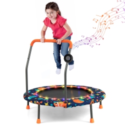 TOPBUY 36" Mini Trampoline for Kids Toddler Music Trampoline W/ Colorful Led Lights & Bluetooth Speaker Indoor Silent Exercise Rebounder