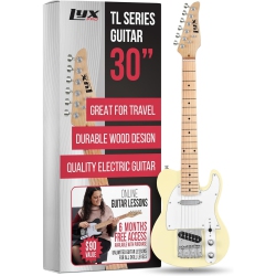 LYXPRO Beginner 30" Telecaster Electric Guitar, Paulownia Body (2 Picks Included), Cream In White