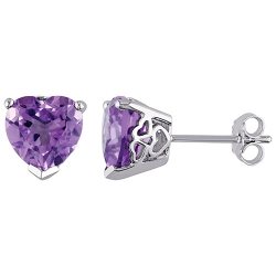AMOUR Sterling With Purple Heart Amethyst Stud Earrings In Silver