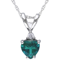 AMOUR Modern 10K White Gold Chain And Heart Emerald With 0.02Ct I1-I2 White Diamond Pendant Necklace In Green