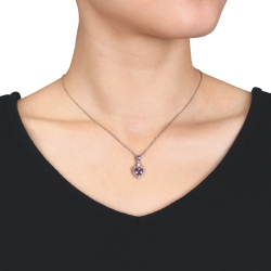 AMOUR Modern Sterling Chain And Sterling Heart Pendant With Tanzanite, Amethyst & Diamond In Silver