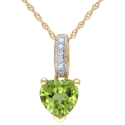AMOUR Heart Peridot Pendant In 17" 10K Gold Chain In Yellow
