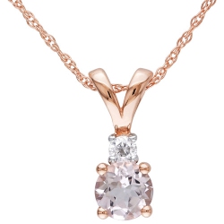 AMOUR Classic 10K Rose Gold Chain With 0.05Ctw I2-I3 Diamond & Round Morganite Pendant Necklace In Pink