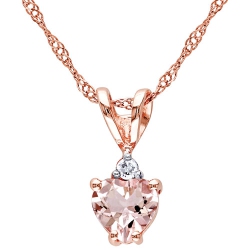 AMOUR Classic Heart-Cut Morganite Pendant In 10K Rose Gold W/ 0.02Ctw Round Diamonds On A 17" Chain In White