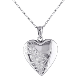 AMOUR Classic Sterling Chain And Sterling Floral Heart Locket Necklace In Silver