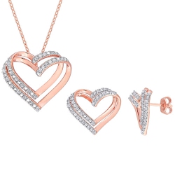 AMOUR Heart 0.4 Ctw Diamond Pendant & Earring Set In Rose In Silver