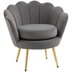 HOMCOM Modern Accent Chair, Velvet-Touch Fabric Leisure Club Chair With Gold Metal Legs for Bedroom In Grey