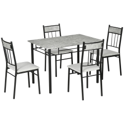 HOMCOM 5 Pieces Dining Table Set, Modern Kitchen Table And Chairs Set for 4 People \w Marble Effect Tabletop, Padded Chairs And Metal Frame, 42.1" X