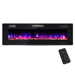 COSTWAY 60 Inches Ultra-Thin Electric Fireplace Recessed & Wall Mounted With Log Crystals