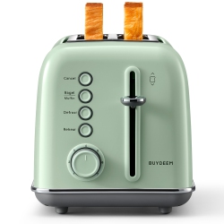 BUYDEEM Dt620 2 Slice Toaster, Extra Wide Slots, Retro Stainless Steel \w High Lift Lever, Bagel And Muffin Function, Removal Crumb Tray, 7-Shade