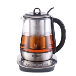BUYDEEM K2423 Tea Maker, Durable 316 Stainless Steel & German Schott Glass Electric Kettle, Removable Infuser, Auto Keep Warm, Bpa Free, 1.2L