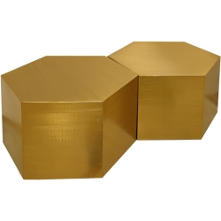 MERIDIAN FURNITURE Hexagon Brushed 2 Piece Modular Coffee Table In Gold