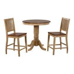 SUNSET TRADING Brook 3PC 36" Round Pub Set With Slat Back Wood Stools In Cream