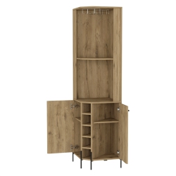 FM FURNITURE Reese Corner Bar Cabinet Macadamia (Beige) Engineered Wood