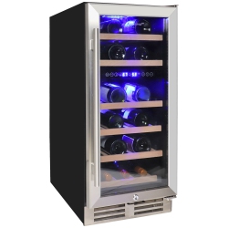 KOOLATRON 28 Bottle Dual Zone 15-Inch Under Counter Wine Cooler W/ Lock, Built-In Or Freestanding Beverage Fridge W/ Keyed Lock, Stainless Steel