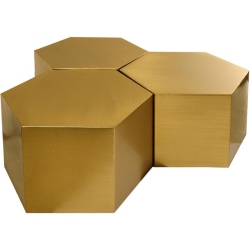 MERIDIAN FURNITURE Hexagon Brushed 3 Piece Modular Coffee Table In Gold