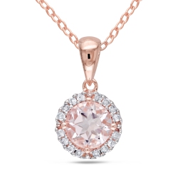 AMOUR Classic -Plated Sterling Silver Chain And Halo Pendant With Morganite And 0.08Ctw Diamond In Pink