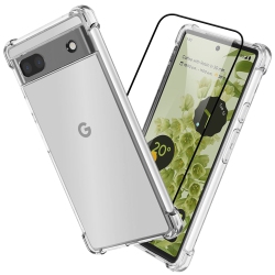 HLD for Google Pixel 7 Case \w Tempered Glass Screen Protector, Clear Design Reinforced Corners Slim Fit Soft Flexible Tpu Shockproof Protective Phone