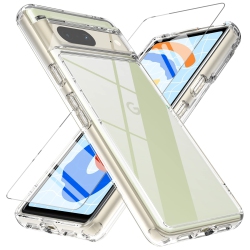 HLD Ottpluscase for Google Pixel 7 Case \w Tempered Glass Screen Protector, Pixel 7 Case Transparent Rugged Tough Shockproof Slim Case Cover Fit For