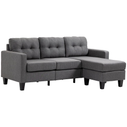 HOMCOM Sectional Sofa \w Changeable Chaise, 3 Seater Corner Sofa \w Ottoman, L Shape Couch \w Thick Padded Cushion for Living Room, Office, Dark