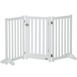 PAWHUT 31.5"h Foldable Dog Gate With Door, 3 Panels Freestanding Pet Gate Barriers Indoor With Support Feet, Puppy Fence for Small Medium Dogs