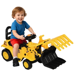 AOSOM Kids Ride-On Excavator \w Grabber, Pulling Cart \w Under Seat Storage, No Power Kids Construction Truck \w Realistic Sound, Gifts for Age 2