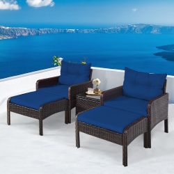 GYMAX 5PCs Patio Set Sectional Rattan Wicker Furniture Set W/ Cushion In Navy