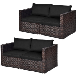 GYMAX 4PCs Rattan Corner Sofa Set Patio Outdoor Furniture Set W/ Cushions In Black