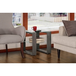 PRIMO INTERNATIONAL Caleb Square Glass Top End Table With Shelf In In Black